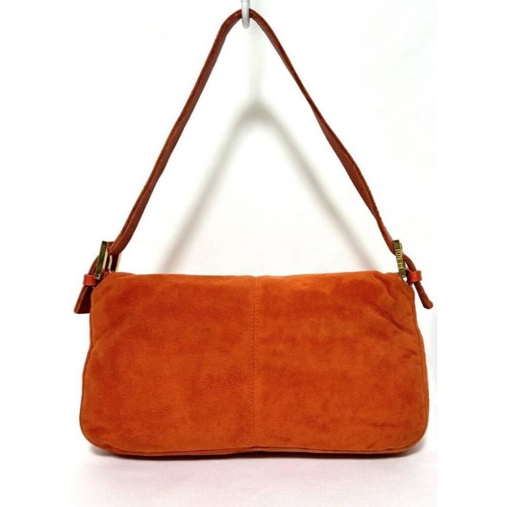 Authentic FENDI Mamma Baguette Orange Suede Gold Glitter Flap Shoulder Bag Purse - Picture 2 of 8